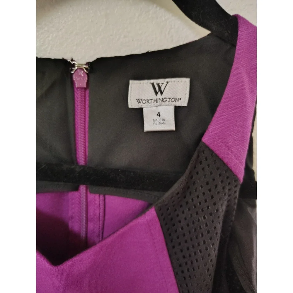 Worthington Purple Black Colorblock‎ Sheath Dress Sleeveless Mesh Panels Size 4